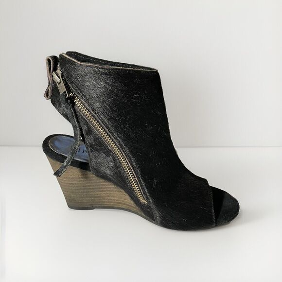 Diba True Heels Black Cowhide, Peep Toes Slingback Stacked Heel Womens Size 6 - Picture 3 of 6